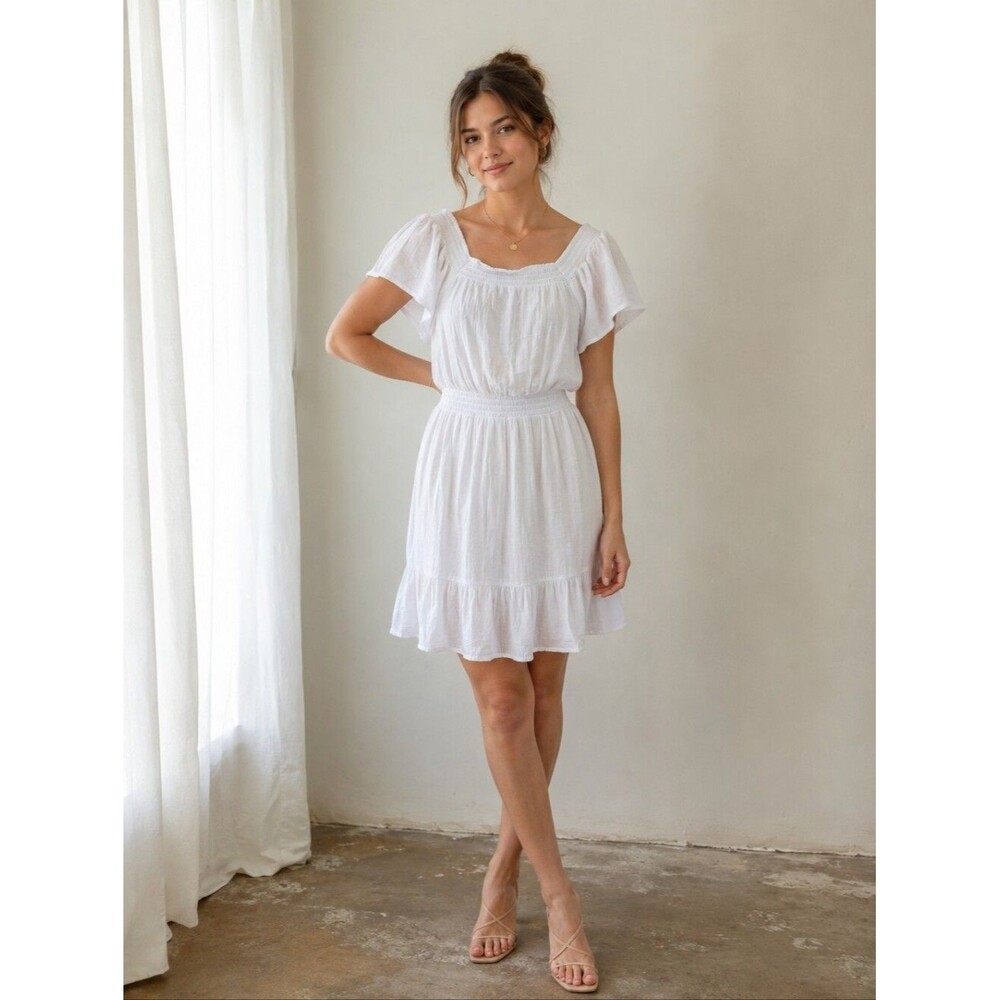 Joie De Virve White Off The Shoulder (Or Not) Elastic Waist Dress, M